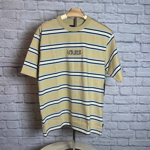 Vans Wilson SS Knit Striped T-Shirt Tan/Blue Men's Small NWT - Picture 1 of 6